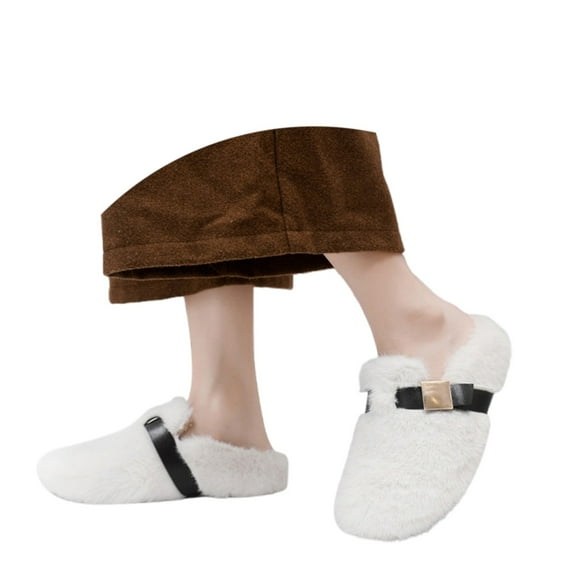 Women's Slipper On Shoes Cozy Indoor Outdoor Comfortable Flat Slippers For Winter Warm Soft Fuzzy Loafer Casual Slide Sandals With Durable Sole