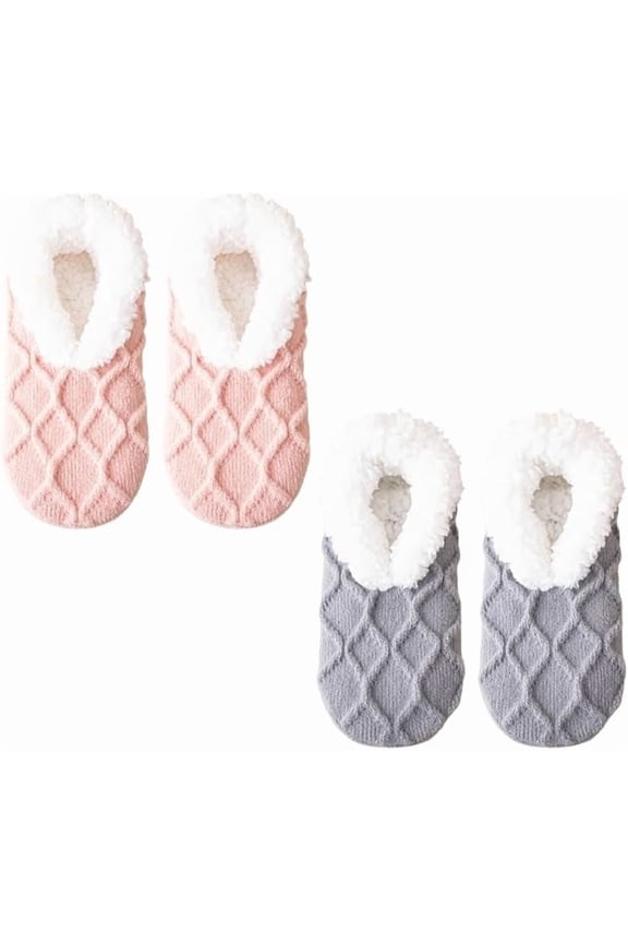 Women's Slipper Socks, Winter Warmth, Fleece Sherpa Lining, Ultra Comfortable for Bare Feet, Non-Slip Soles - Pink