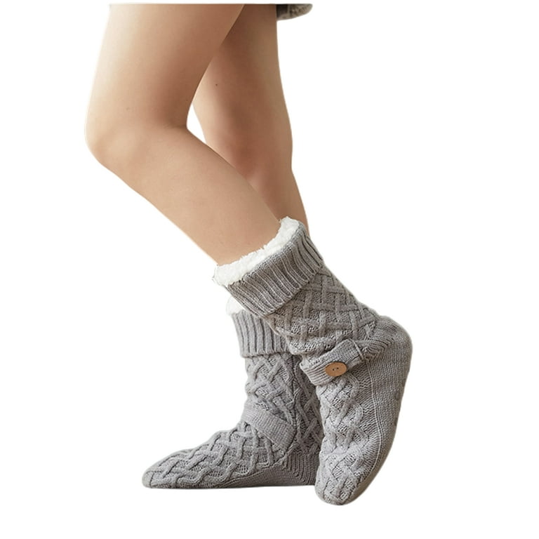 Women s Slipper Socks with Grips Non Slip Soft Cozy Fuzzy Fleece Lined Cable Knit Socks for Cold Winter