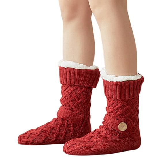 Women's Slipper Socks with Grips Non Slip Soft Cozy Fuzzy Fleece Lined Cable Knit Socks for Cold Winter