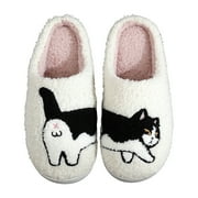 Womens Slippers Couple Winter Cat Pattern Cartoon Warm Padded Size Large Comfort Footwear