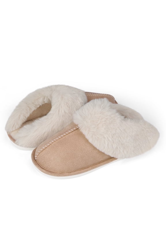 Women's Slippers Cozy Suede Memory Foam Slippers with Fluffy Plush Lining Collar Warm Indoor Outdoor House Shoes Slippers for Woman Men,Khaki