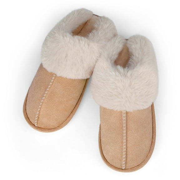RAINSMORE Slippers for Women Memory Foam Fluffy Soft Warm Slip On House Slippers Anti-Skid Cozy Plush Slippers for Indoor Outdoor