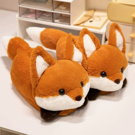 Women's Slippers Cute Wild Animal Slippers Funny Slippers Novelty Fox Cozy Slippers Fuzzy Soft Winter Warm House Shoes（8-10）