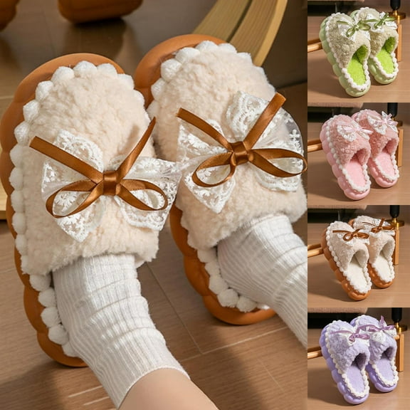 Women's Slippers Flat Heel Closed Toe Slip-on House Slides Slippers Casual Indoor Outdoor Checkered Thick Warm Slippers Shoes for Women White 7