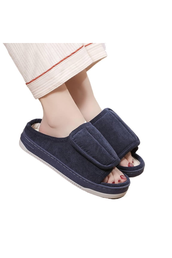 Women's Slippers Flax Slip on Mules Clogs, Adjustable Closure Diabetic Walking Shoes for Women Extra Wide Width Indoors