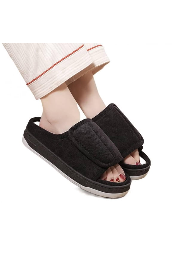 Women's Slippers Flax Slip on Mules Clogs, Adjustable Closure Diabetic Walking Shoes for Women Extra Wide Width Indoors