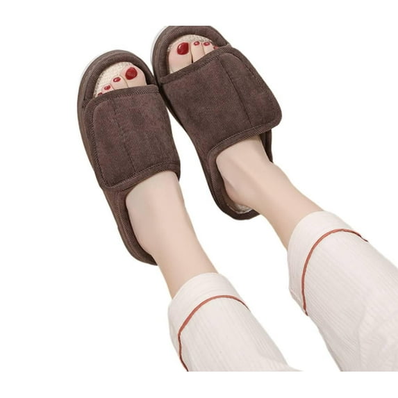 Women's Slippers Flax Slip on Mules Clogs, Adjustable Closure Diabetic Walking Shoes for Women Extra Wide Width Indoors
