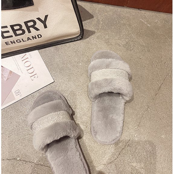 Women's Slippers Fuzzy Open Toe Slip On Indoor House Shoes Comfy Bedroom Women Slippers