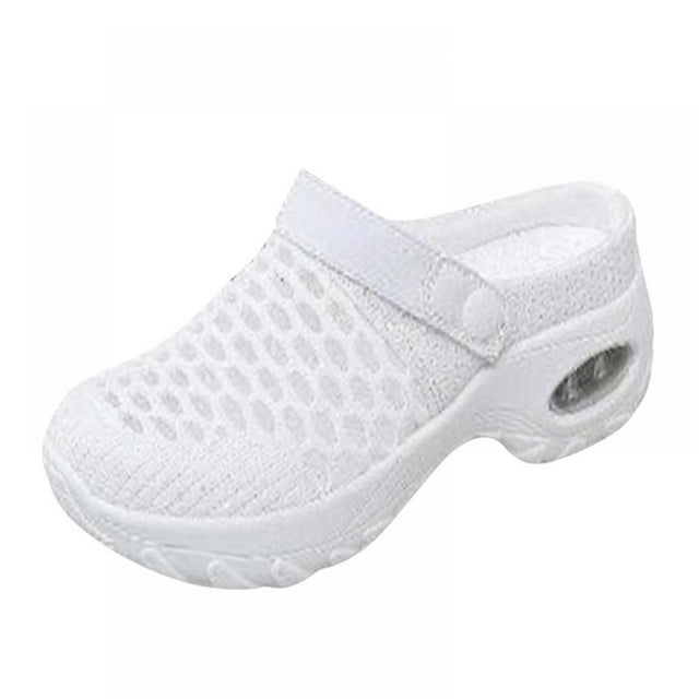 Women's Slippers House Shoes All Seasons Mesh Slip On Air Cushion Garden Shoes (White)