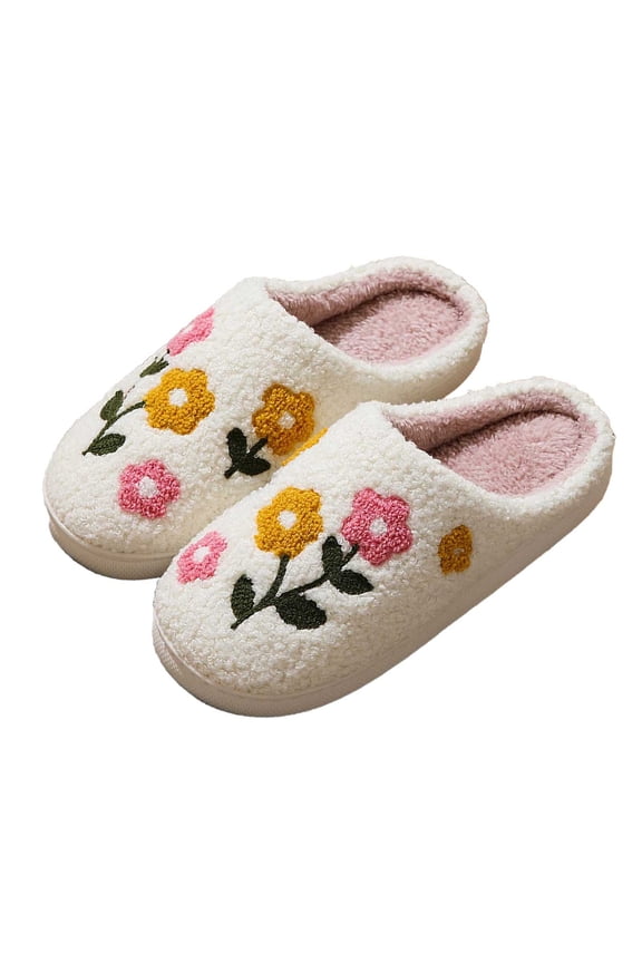Women's Slippers House Shoes Cute Floral Indoor And Outdoor Shoes Fuzzy Memory Foam Slip On Womens Slippers