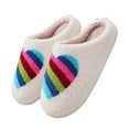 thumbnail image 1 of Women's Slippers House Shoes Indoor And Outdoor Rainbow Heart Shoes Fuzzy Memory Foam Fleece Slip On Womens Slippers, 1 of 8