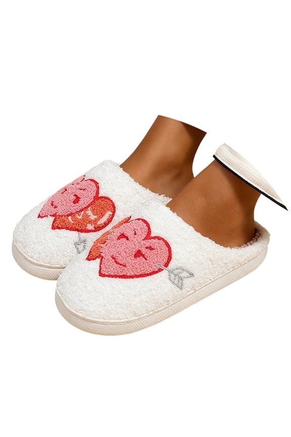 Women's Slippers House Shoes Memory Foam Couples Valentines Shoes Festive Heart Fuzzy Indoor And Outdoor Slip On Womens Slippers