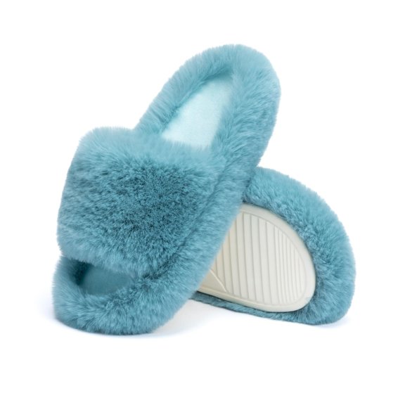 Women's Slippers Memory Foam House Bedroom Slippers for Women Fuzzy Plush Comfy Faux Fur Lined Slide Shoes Anti-Skid Sole Trendy Gift Slippers Beige Size7 8 6.5