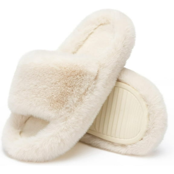 Women's Slippers Memory Foam House Bedroom Slippers for Women Fuzzy Plush Comfy Faux Fur Lined Slide Shoes Anti-Skid Sole Trendy Gift Slippers