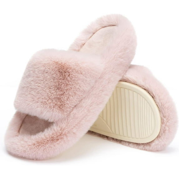 Women's Slippers Memory Foam House Bedroom Slippers for Women Fuzzy Plush Comfy Faux Fur Lined Slide Shoes Anti-Skid Sole Trendy Gift Slippers