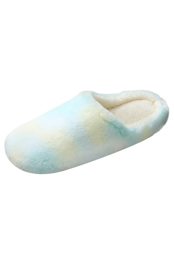Women's Slippers Round Toe Velvet Tie-Dye Shoes Multicolor Comfort Slippers for Women Indoor Footwear