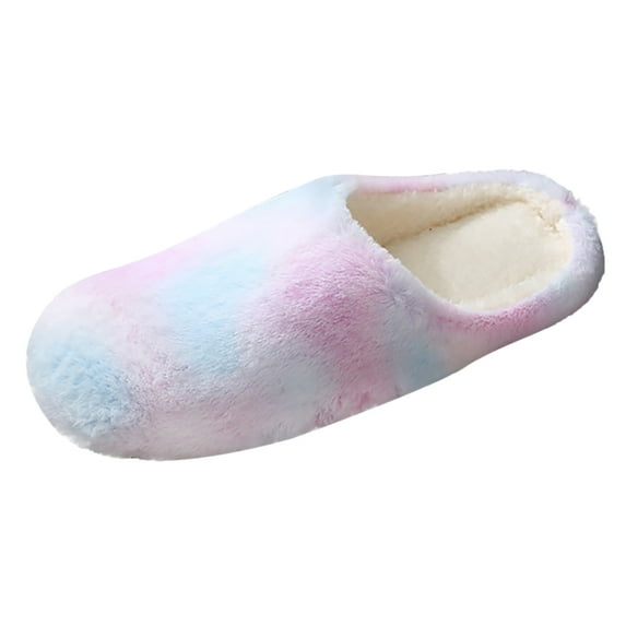 Women's Slippers Round Toe Velvet Tie-Dye Shoes Multicolor Comfort Slippers for Women Indoor Footwear