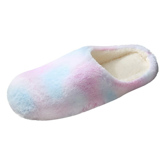 Women's Slippers Round Toe Velvet Tie-Dye Shoes Multicolor Comfort Slippers for Women Indoor Footwear