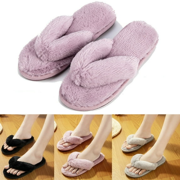 Women's Slippers Soft Plush Furry Cozy Open Toe House Shoes Indoor Outdoor Warm Comfy Slip On Breathable, Light Pink