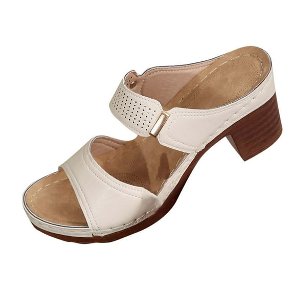 Women's Slippers Summer Chunky Heels Open Toe Slip-On Sandals Casual Daily Shoes for Women Beach Fashion White 9