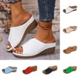 thumbnail image 1 of Women's Slippers Summer Wedge Thick Soled Peep Toe Slip-on Slide Slippers Versatile Casual Spring Summer Trendy Comfortable Beach Sandals., 1 of 10