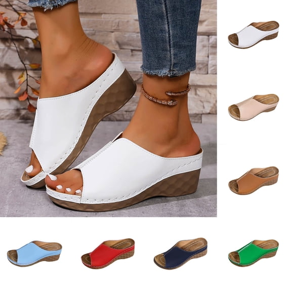 Women's Slippers Summer Wedge Thick Soled Peep Toe Slip-on Slide Slippers Versatile Casual Spring Summer Trendy Comfortable Beach Sandals.