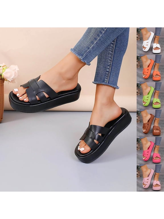 Women's Slippers Wedge Thick Sole Sandals Women Outdoor Open Toe Slip-on Solid Color Slides Women Footwear Beach Sandal Casual Wear Vacation Daily Shoes White 9