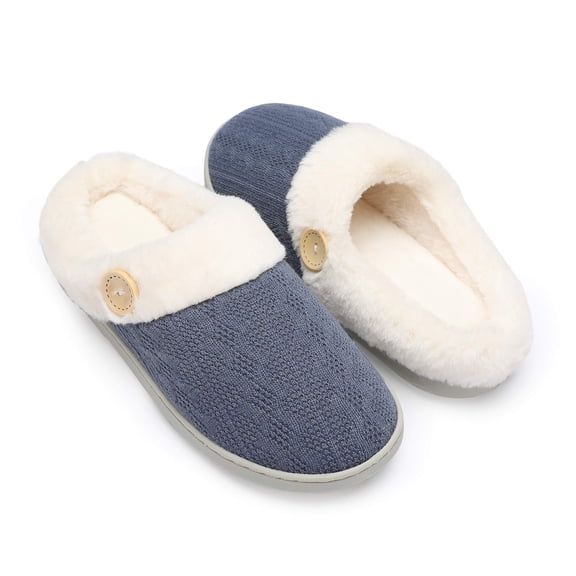 RAINSMORE Women's Slippers Winter Cotton Slippers Comfortable and Warm Rubber Sole Indoor and Outdoor Slippers,Blue