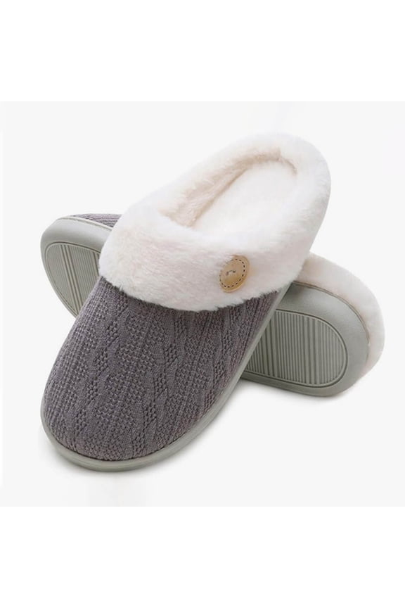 Women's Slippers Winter Slip on Fuzzy House Slippers Memory Foam Scuff Outdoor Indoor Warm Shoes with Faux Fur Lining, US 7.5 Gray