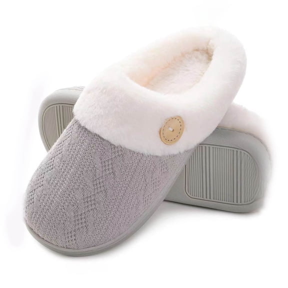 Women's Slippers Winter Slip on Fuzzy House Slippers Memory Foam Scuff Outdoor Indoor Warm Shoes with Faux Fur Lining, US 8.5 Dark Gray