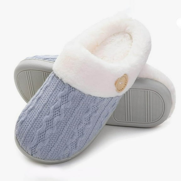 Women's Slippers Winter Slip on Fuzzy House Slippers Memory Foam Scuff Outdoor Indoor Warm Shoes with Faux Fur Lining, US 8.5 Light Blue