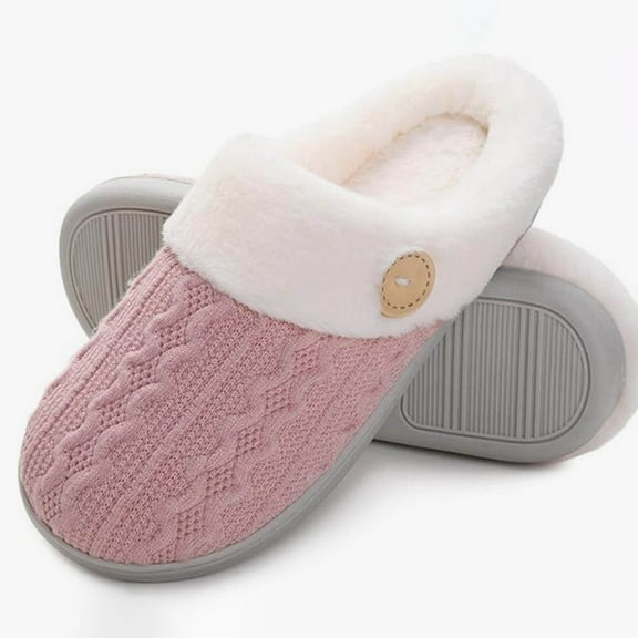 Women's Slippers Winter Slip on Fuzzy House Slippers Memory Foam Scuff Outdoor Indoor Warm Shoes with Faux Fur Lining, US 8.5 Pink
