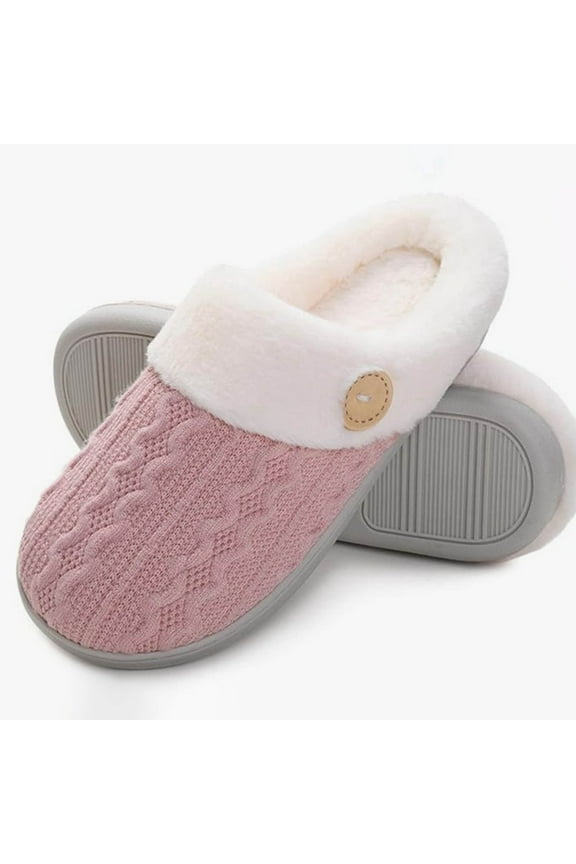 Women's Slippers Winter Slip on Fuzzy House Slippers Memory Foam Scuff Outdoor Indoor Warm Shoes with Faux Fur Lining, US 8.5 Pink