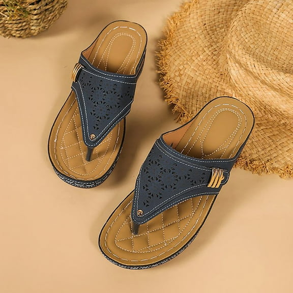 Women's Slippers With Arch Support Orthotic Slippers For Women Slip on Flat Sandals Ladies Soft Cushion Fashion Yoga Mat Slippers Blue 7.5