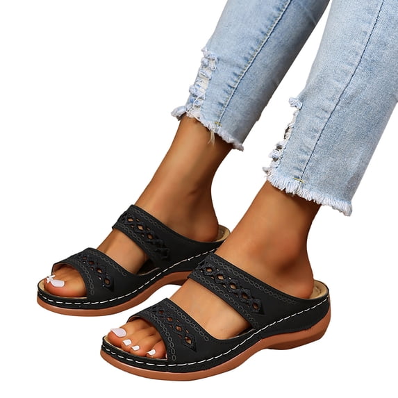 Women's Slippers With Arch Support Slide Sandals Women Slip on Flat Sandals Ladies Soft Cushion Fashion Yoga Mat Slippers Black 8