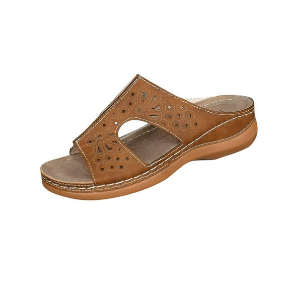 Women's SlippersSummer Wedge Open Toe Slip-On Peep Toe Sandals Shoes for Women Beach Fashion Brown 5.5