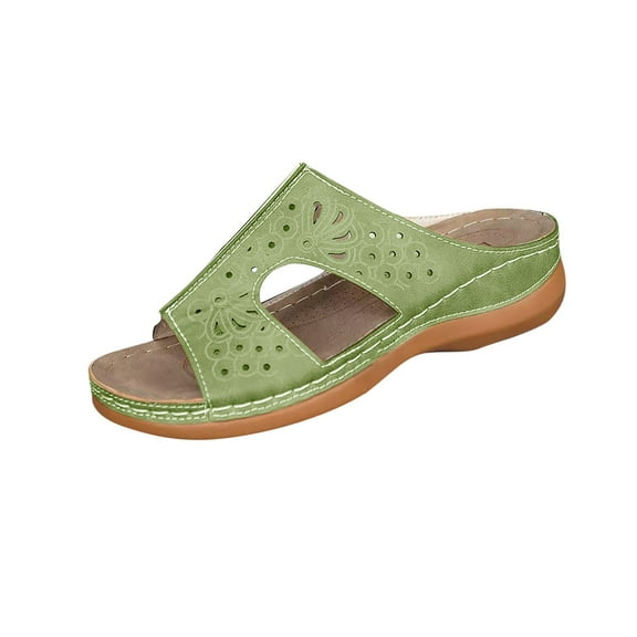 Women's SlippersSummer Wedge Open Toe Slip-On Peep Toe Sandals Shoes for Women Beach Fashion Green 5.5