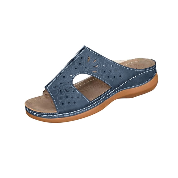 Women's SlippersSummer Wedge Open Toe Slip-On Peep Toe Sandals Shoes for Women Beach Fashion Navy 7.5