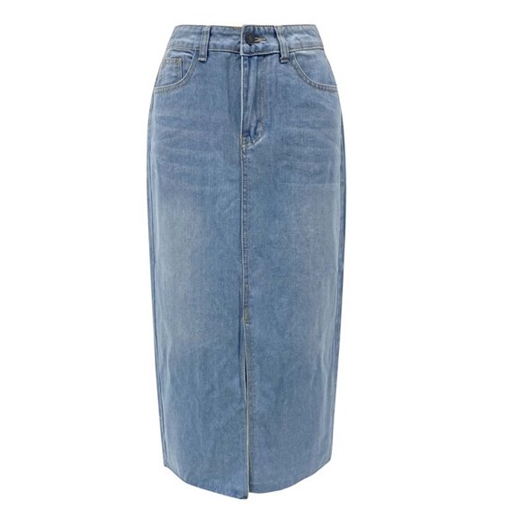 Women's Slit Denim Skirt - High Waist, Loose Fit, All-Season Long Skirt (S-XXL), Suitable for Leisure, Sports & Formal Events