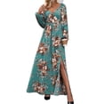 thumbnail image 1 of Women's Slit Printed Surplice Long Sleeve Maxi Dress in 100% Polyester for Elegant Everyday Wear and Special Occasions, 1 of 8