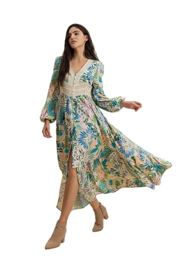 polyester elastane maxi dresses Blue V Neck A-Line Maxi Dress