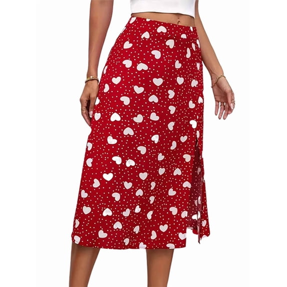 Women's Slit Split Long Skirts High Waisted Maxi Skirts Red XL