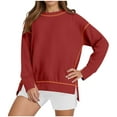 thumbnail image 1 of Women's Slit Sweatshirt Loose Fit Crew Neck High Low Hem Pullover Tops Side Splits Cuffs Slits Sweater Casual Daily Wear 2025 Fashion Fall Clothing, 1 of 8