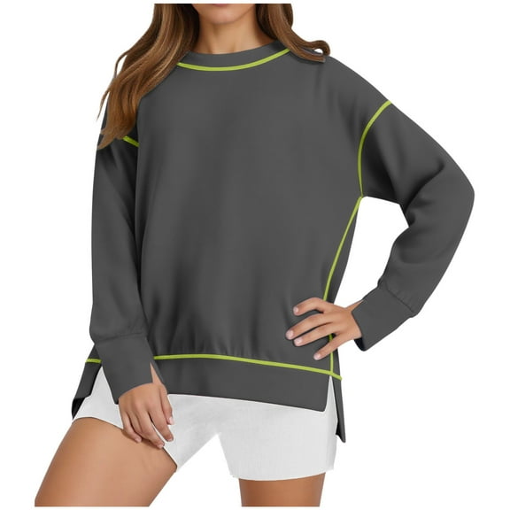 Women's Slit Sweatshirt Loose Fit Crew Neck High Low Hem Pullover Tops Side Splits Cuffs Slits Sweater Casual Daily Wear 2025 Fashion Fall Clothing
