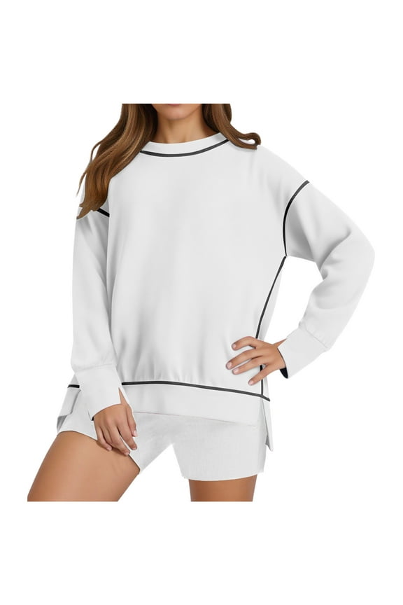 Women's Slit Sweatshirt Loose Fit Crew Neck High Low Hem Pullover Tops Side Splits Cuffs Slits Sweater Casual Daily Wear 2025 Fashion Fall Clothing