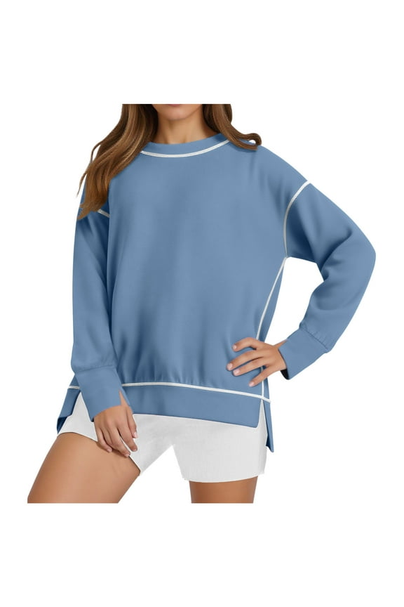 Women's Slit Sweatshirt Loose Fit Crew Neck High Low Hem Pullover Tops Side Splits Cuffs Slits Sweater Casual Daily Wear 2025 Fashion Fall Clothing