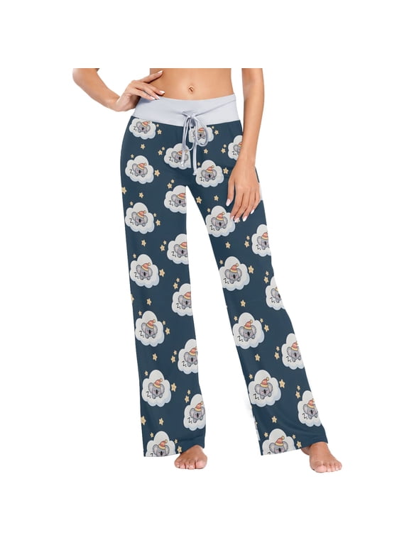 Women's Sloth Sleeping Comfy Stretch Wide Leg Pajama Pants, Drawstring Waist Casual Lounge Pants