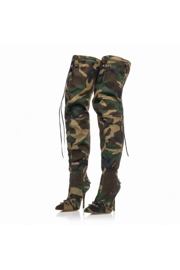 Women's Slouch High Heels Boots Classic Camo Style Over-Knee Boots Pointed Stiletto Casual Pull-On Tall Boot Party Dress Shoes 12