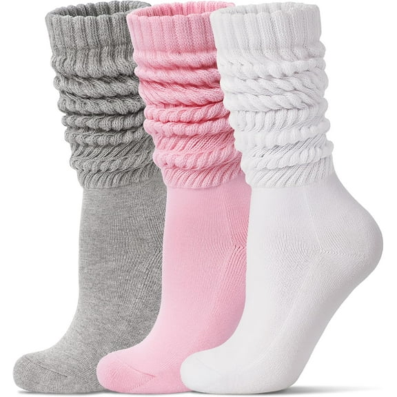 Women's Slouch Socks Long Boot Scrunch Sock Soft Cotton Knit Cozy Socks 3 Pairs